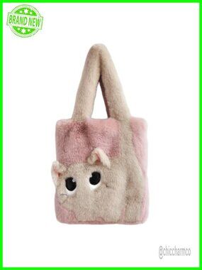 Plush Cat Tote Bag Fluffy Faux Fur Shoulder Handbag
